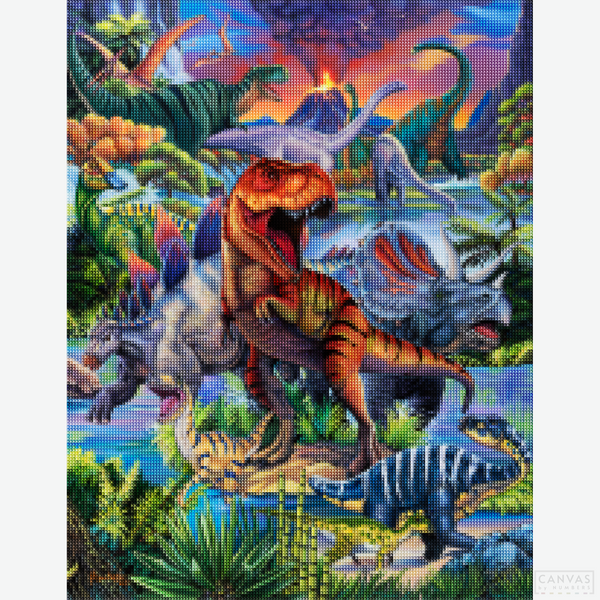 Dinosaurs - Diamond Painting-Create a prehistoric masterpiece with the Dinosaurs Diamond Painting Kit. Bring ancient giants to life, one sparkling diamond at a time.-Canvas by Numbers