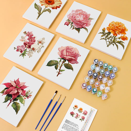 Garden Blossoms mini paint by numbers kit with acrylic paints and brushes included