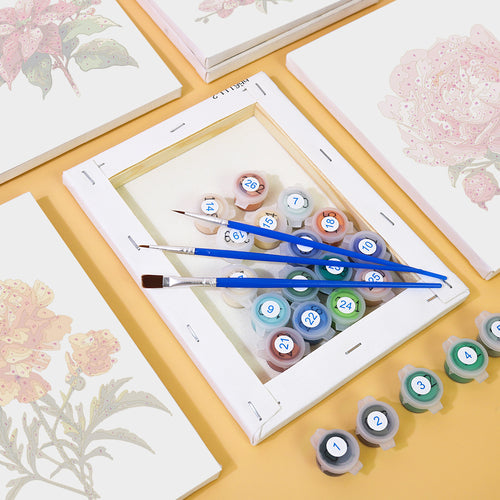 Garden Blossoms mini paint by numbers kit with acrylic paints and brushes included