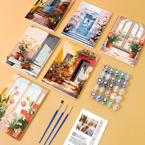 Charming Doors mini paint by numbers kit with acrylic paints and brushes included