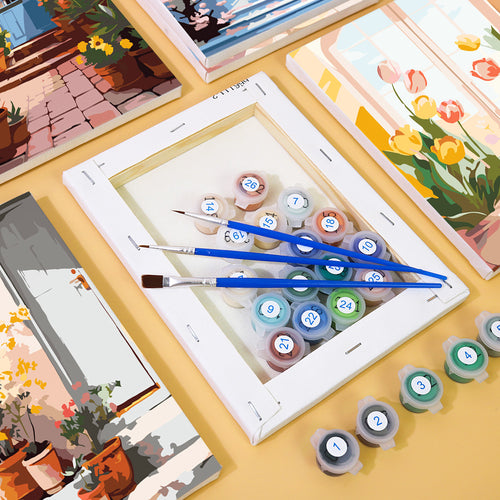 Charming Doors mini paint by numbers kit with acrylic paints and brushes included