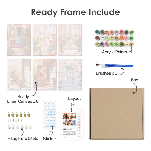 Charming Doors mini paint by numbers kit with acrylic paints and brushes included