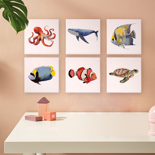 Marine Creatures mini paint by numbers kit with acrylic paints and brushes included