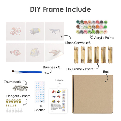 Marine Creatures mini paint by numbers kit shown in the DIY frame format
