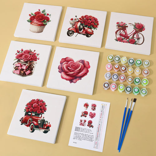 Love & Roses 1 mini paint by numbers kit with acrylic paints and brushes included