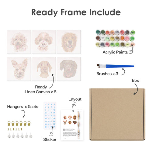 Loyal Companions mini paint by numbers kit with acrylic paints and brushes included