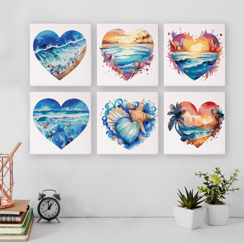 Ocean Hearts mini paint by numbers kit with acrylic paints and brushes included