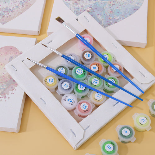 Ocean Hearts mini paint by numbers kit with acrylic paints and brushes included