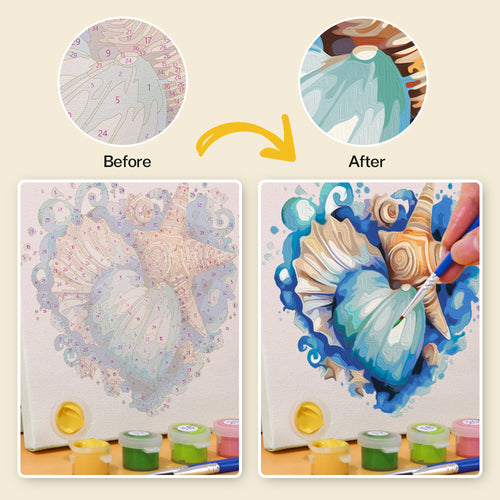 Ocean Hearts mini paint by numbers kit with acrylic paints and brushes included