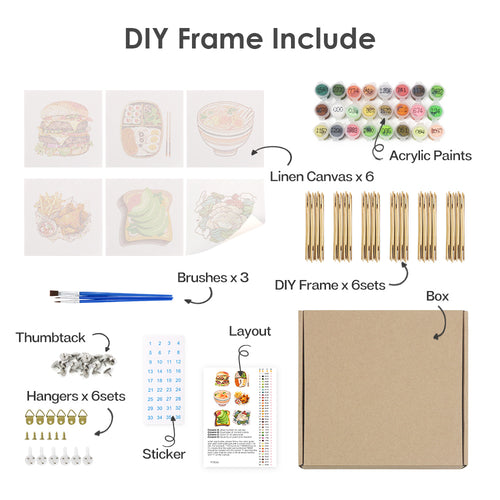 Foodie Fun mini paint by numbers kit shown in the DIY frame format