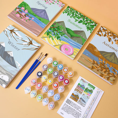 Seasons of Color mini paint by numbers kit with acrylic paints and brushes included