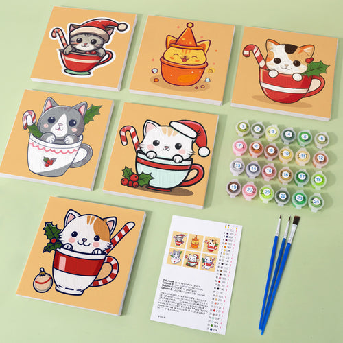 Christmas Kittens mini paint by numbers kit with acrylic paints and brushes included