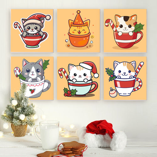 Christmas Kittens mini paint by numbers kit with acrylic paints and brushes included