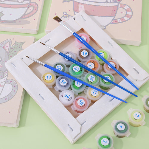 Christmas Kittens mini paint by numbers kit with acrylic paints and brushes included