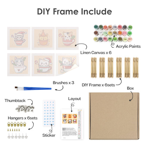 Christmas Kittens mini paint by numbers kit shown in the DIY frame format