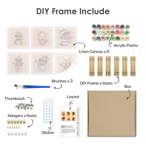 Christmas Puppies mini paint by numbers kit shown in the DIY frame format