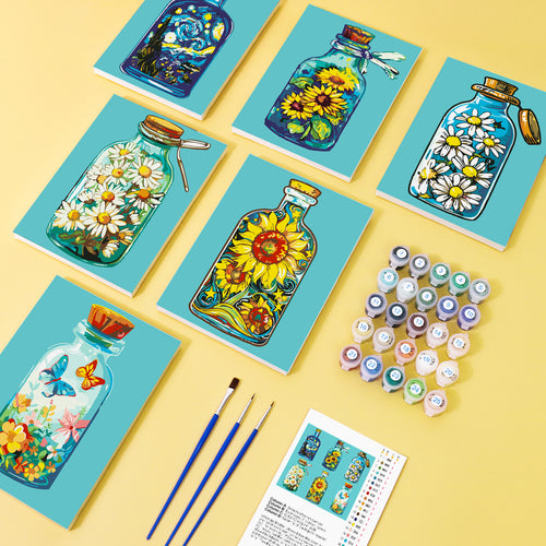 Bottled Joy mini paint by numbers kit with acrylic paints and brushes included