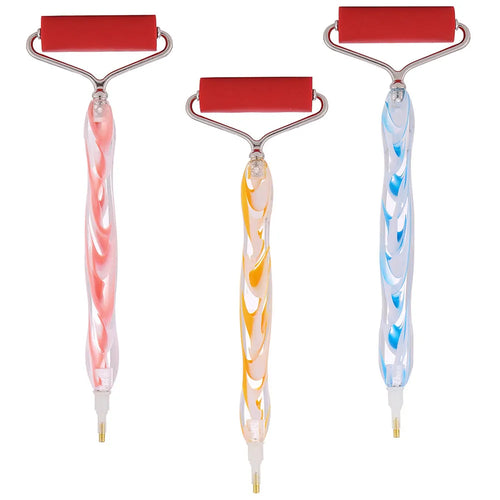 Diamond painting drill pens with rollers in yellow, pink and blue