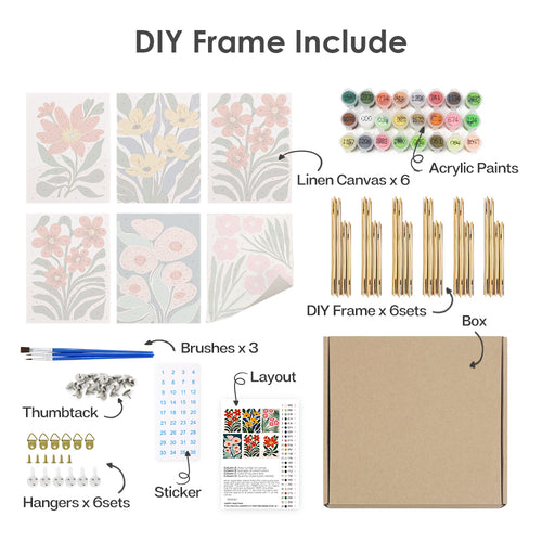Floral Collection 1 mini paint by numbers kit with acrylic paints and brushes included