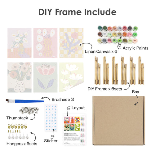 Floral Collection 2 mini paint by numbers kit with acrylic paints and brushes included