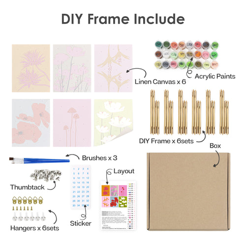 Floral Collection 3 mini paint by numbers kit with acrylic paints and brushes included
