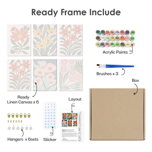 Floral Collection 1 mini paint by numbers kit with acrylic paints and brushes included