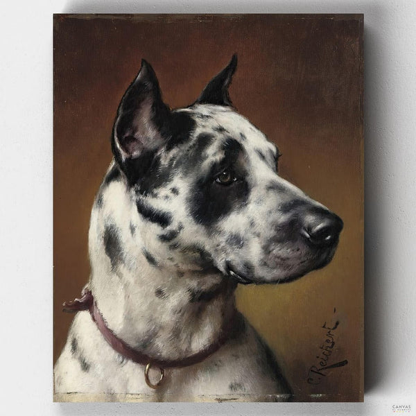 A Great Dane Painting by Carl Reichert - Dog Paint by Numbers - Recreate Reichert's 'A Great Dane' through our paint-by-numbers kit. Connect with the elegance and power of this noble dog breed painting - Canvas by Numbers