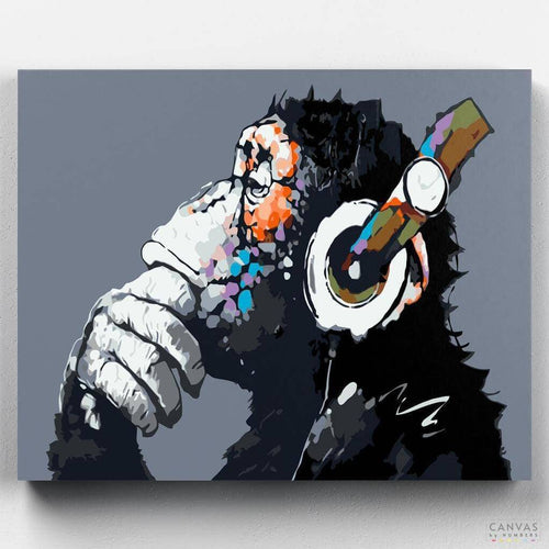 Abstract Funky Monkey. Unleash your creativity with the Funky Monkey Headphones paint by numbers kit. A fun and vibrant project perfect for all skill levels.