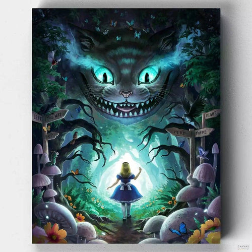 Alice Entering Wonderland. Follow Alice down the rabbit hole and explore a fantastical world of color and whimsy. This Paint by Numbers kit will take you on an enchanting journey.