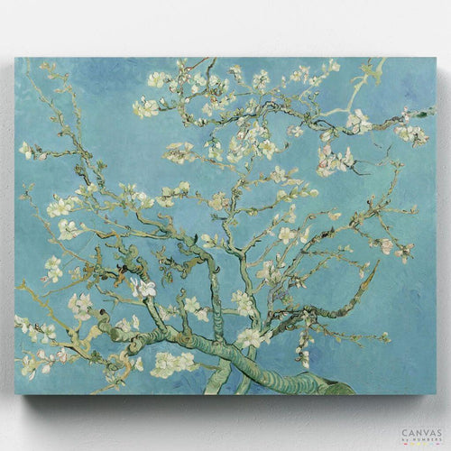 Almond Blossom. Experience Van Gogh's iconic almond blossom painting with Canvas by Numbers' Paint by Numbers kit. A perfect project for adding artistic flair to your space.