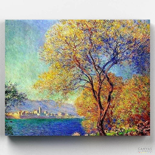 Antibes Seen from the Salis Gardens. A Henri E. Cross paint by numbers from the Antibes series. A joyful view from the Salis Gardens that you can paint today with our quality canvases. Claude