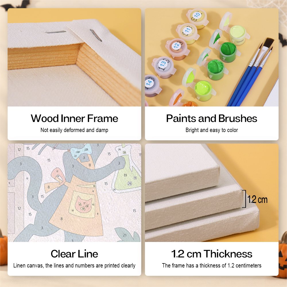 Canvas, wood frame, paint and brush details for the Apothecary Animals mini set