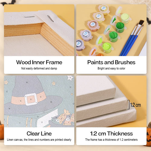 Canvas, wood frame, paint and brush details for the Arched Window Halloween mini set