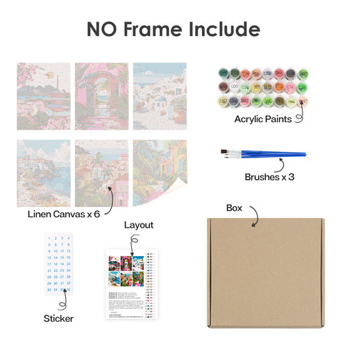 Colorful Escapes mini paint by numbers kit with acrylic paints and brushes included
