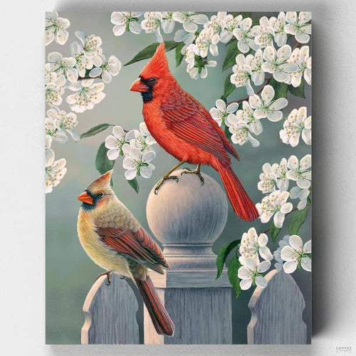 Backyard Cardinal Pair. Birds paint by numbers are a joy to paint, especially for bird lovers! Create a gorgeous piece of artwork with your hands, and no experience required.