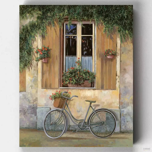 Bicycle with Flowers. Nothing says Mediterranean charm as Guido's artwork. This paint by numbers kit will hook you for hours with premium materials and attention to detail!