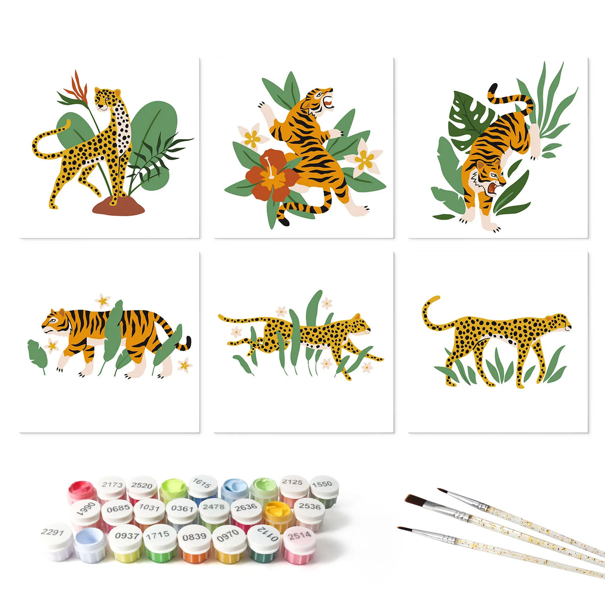 Big Cats in Jungle mini paint by numbers set mockup