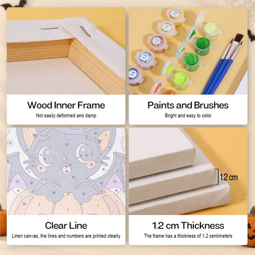 Canvas, wood frame, paint and brush details for the Big Moon Mini Monsters mini set