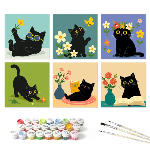 Black Cat Moments mini paint by numbers set mockup