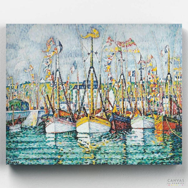 Blessing of the Tuna Boats at Groix - Paint by Numbers-A fleet of fishing boats full of detail and color. Paul Signac's paint by numbers are challenging and stunning. Are you ready for a challenge?-Canvas by Numbers