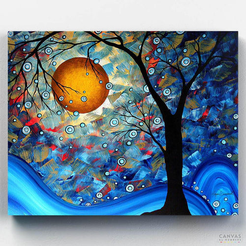 Blue Essence. Create a vibrant Colorful Impressionist Tree painting it by numbers. Perfect for capturing the lively brushstrokes and vivid colors of impressionist art.