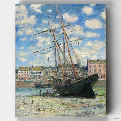 Boat Lying at Low Tide (1881). Bring Claude Monet's beautiful boat painting "Lying at Low Tide (1881)" into your home with this paint by numbers kit. No experience required.