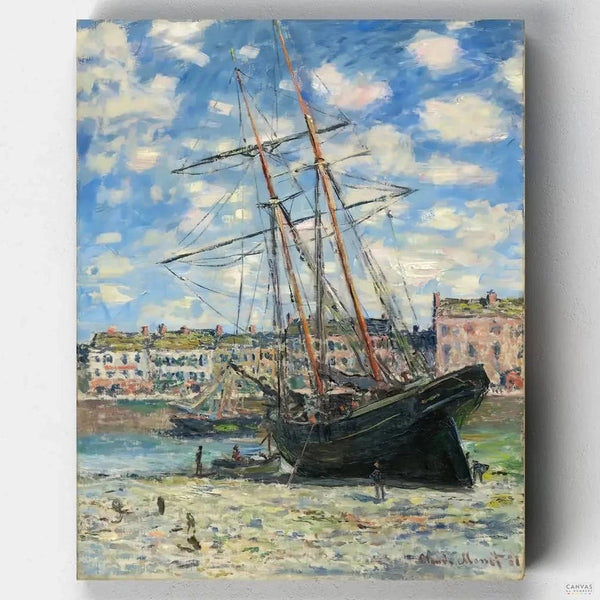 Boat Lying at Low Tide (1881) - Paint by Numbers-Bring Claude Monet's beautiful boat painting "Lying at Low Tide (1881)" into your home with this paint by numbers kit. No experience required.-Canvas by Numbers