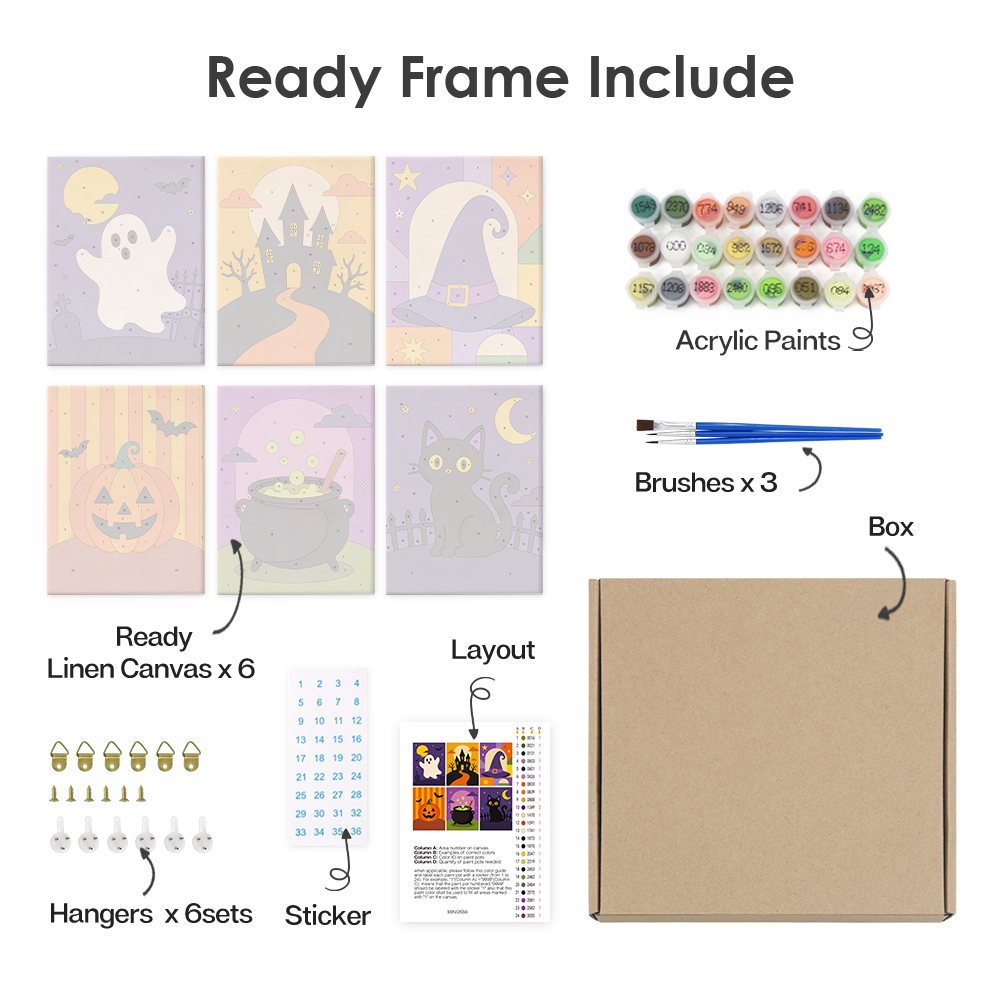 What's included with the Bold Halloween Shapes pre-stretched frame option