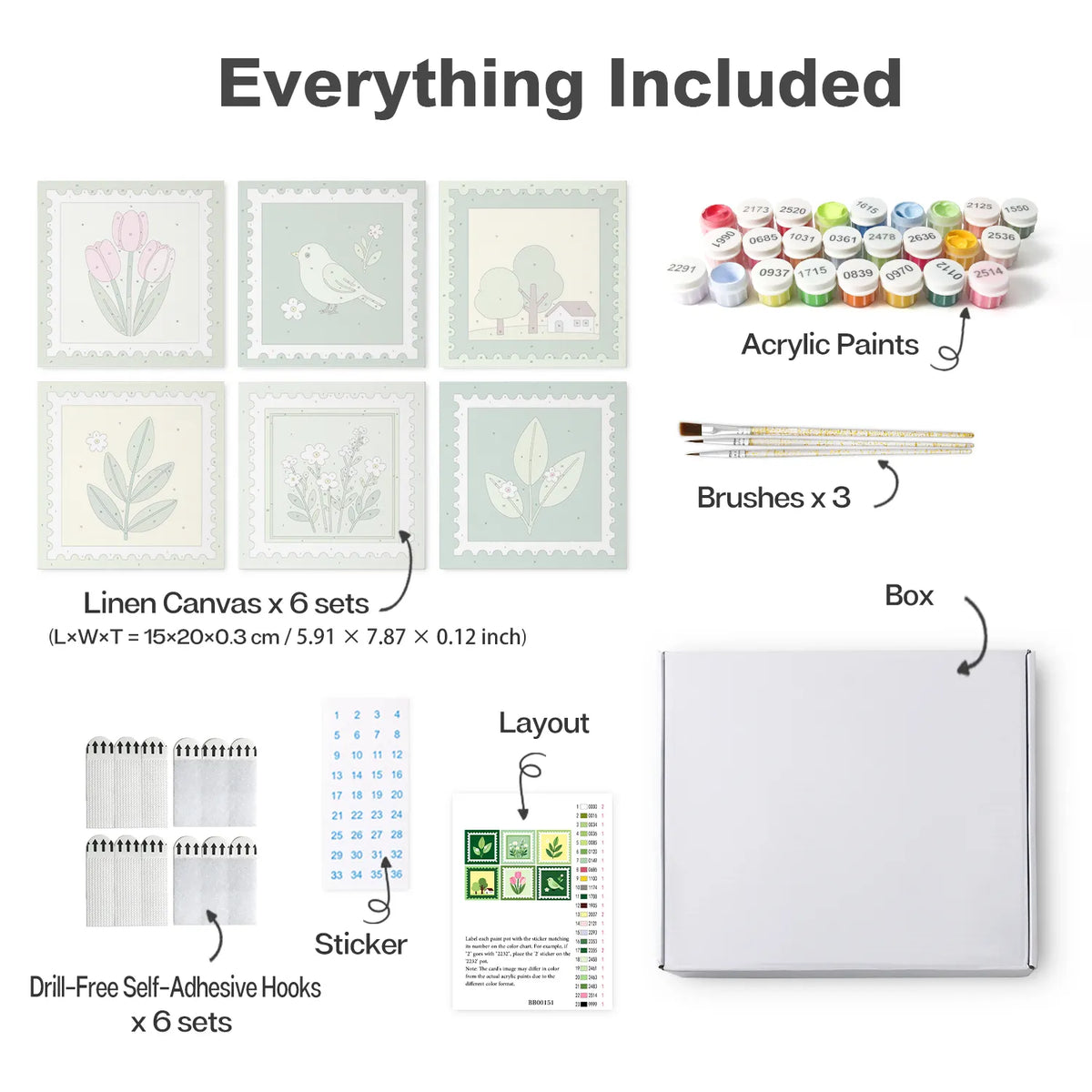 Botanical Postage Stamps mini paint by numbers design 2