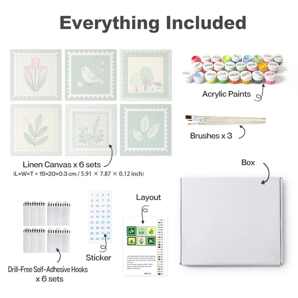 Botanical Postage Stamps mini paint by numbers design 2