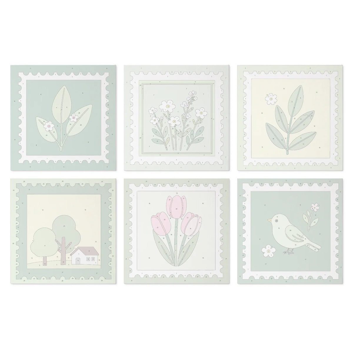 Botanical Postage Stamps mini paint by numbers design 3