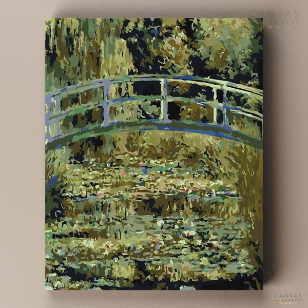 Bro over en dam av vannliljer - Maling etter tall