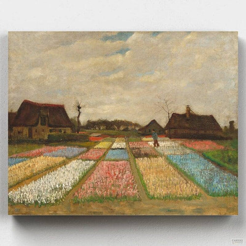 Bulb Fields. Paint by numbers Bulb Fields (1883) by Van Gogh. It is also Van Gogh's first garden painting and reflects his early style of landscape depiction.
