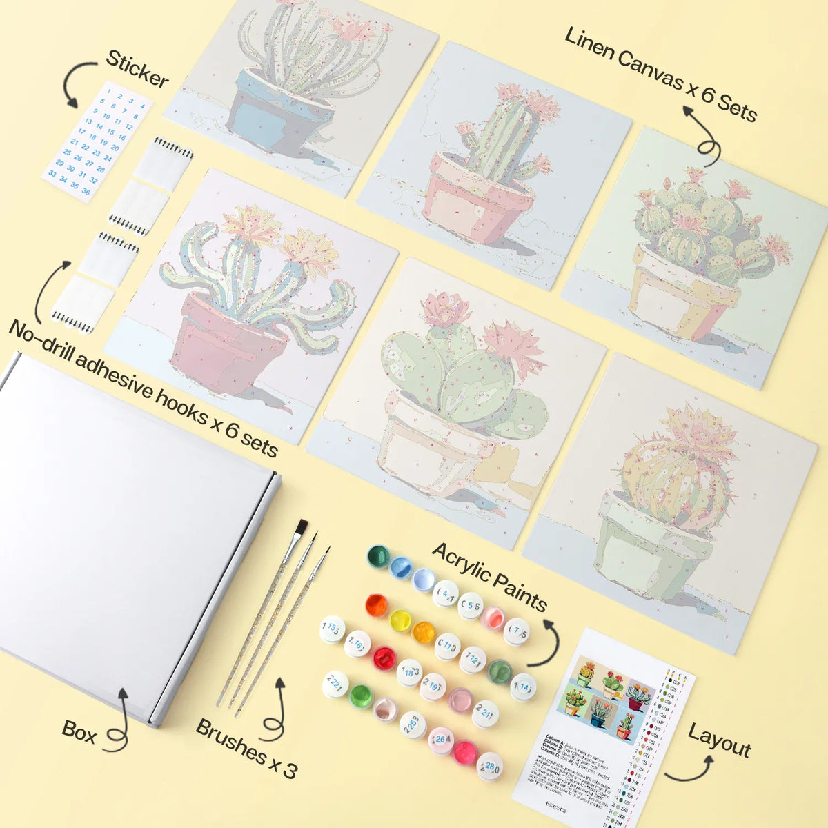 Cactus Pots mini paint by numbers design 1